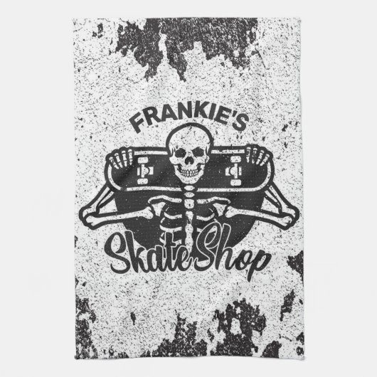 Aangepaste ADD NAAM Schedel Skateboard Skate Winke Theedoek (Verticaal)