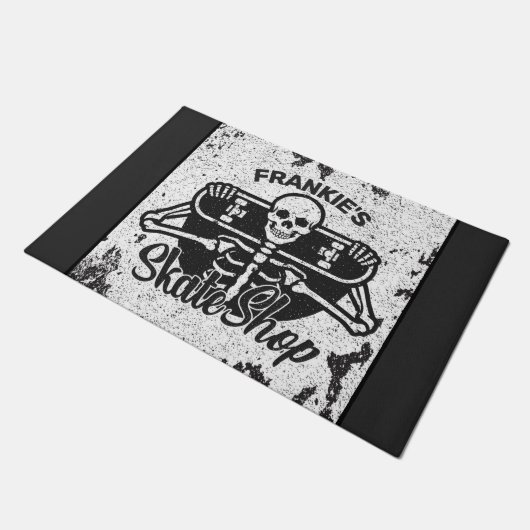 Aangepaste ADD NAAM Skull Skateboard Schaats Winke Deurmat (Schuin)