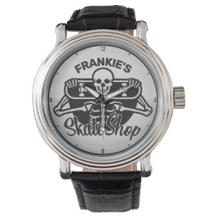 Aangepaste ADD NAAM Skull Skateboard Schaats Winke Horloge