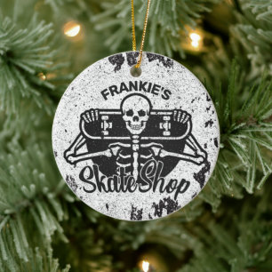 Aangepaste ADD NAAM Skull Skateboard Schaats Winke Keramisch Ornament