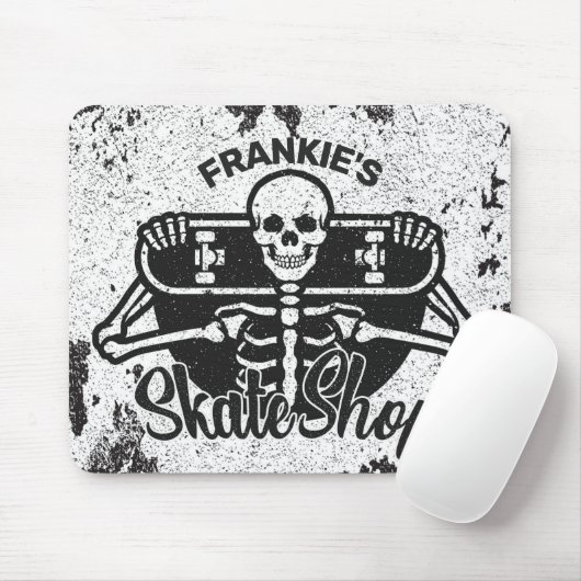 Aangepaste ADD NAAM Skull Skateboard Schaats Winke Muismat (Met muis)