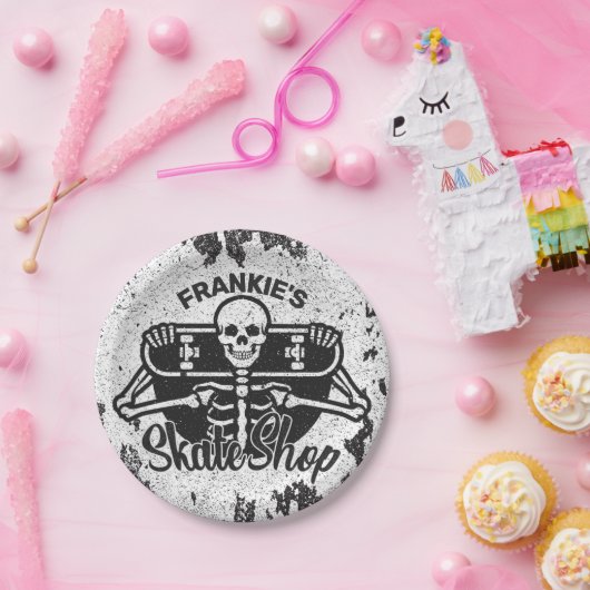 Aangepaste ADD NAAM Skull Skateboard Schaats Winke Papieren Bordje (Feest)