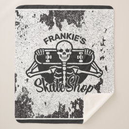 Aangepaste ADD NAAM Skull Skateboard Schaats Winke Sherpa Deken