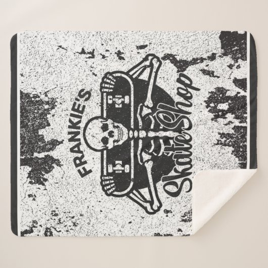 Aangepaste ADD NAAM Skull Skateboard Schaats Winke Sherpa Deken (Voorkant (horizontaal))