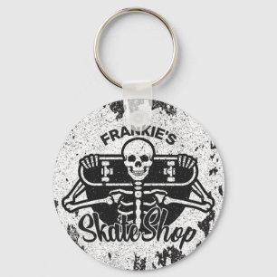 Aangepaste ADD NAAM Skull Skateboard Schaats Winke Sleutelhanger
