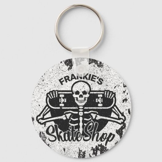 Aangepaste ADD NAAM Skull Skateboard Schaats Winke Sleutelhanger (Voorkant)