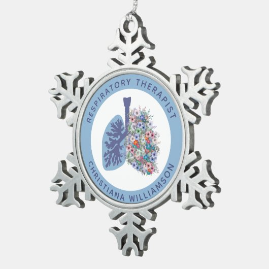 Aangepaste ademhalingstherapie Floral Lungs Gift Tin Sneeuwvlok Ornament (Rechts)