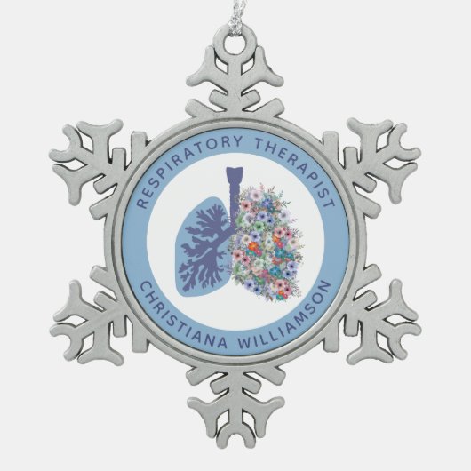 Aangepaste ademhalingstherapie Floral Lungs Gift Tin Sneeuwvlok Ornament (Voorkant)