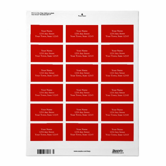Aangepaste Adresetiketten - Bright Red Etiket (Full Sheet)