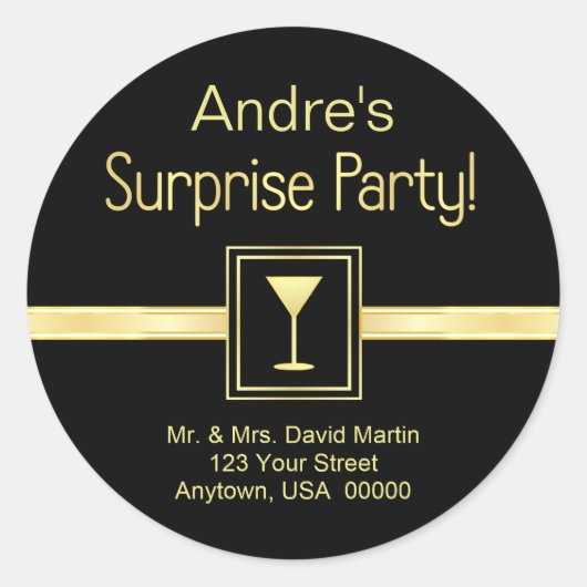 Aangepaste Adresetiketten - Verrassingsfeest Ronde Sticker (Voorkant)