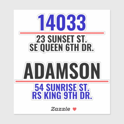 Aangepaste adrespostvaknummers (familienaam) sticker (Vel)