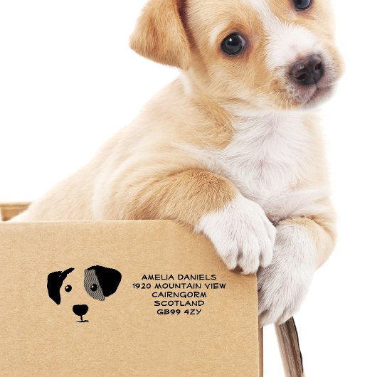 Aangepaste adresstempel met een malse hond rubberstempel