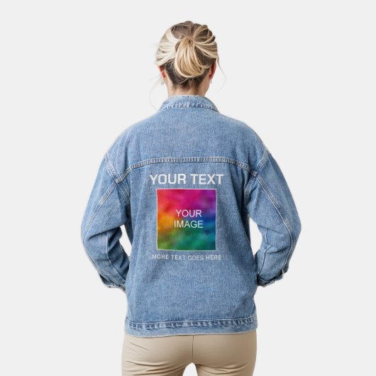 Aangepaste Afbeelding Foto Logo Tekst Naam Sjabloo Denim Jacket (Model)