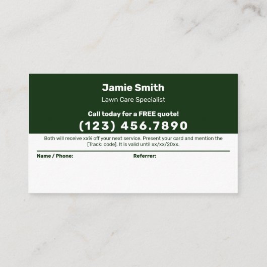 Aangepaste Afbeelding gazon zorg service dank u Aanbevelingskaartje (Achterkant)