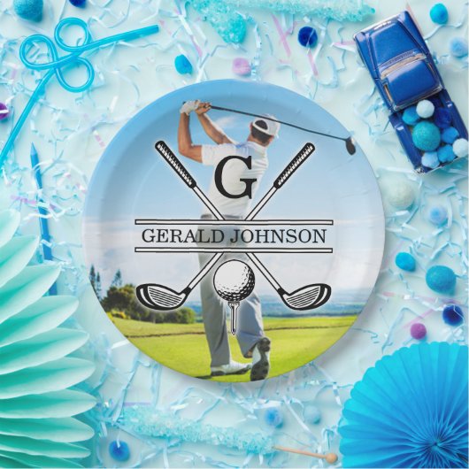 Aangepaste Afbeelding Golf Monogram Ontwerp Papieren Bordje (Feest)