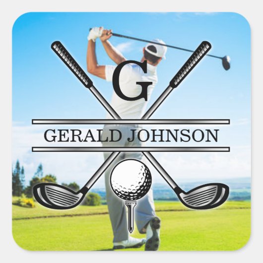 Aangepaste afbeelding golf monogram ontwerp vierkante sticker (Voorkant)