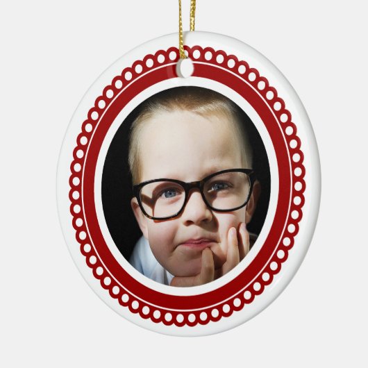 Aangepaste afbeelding met rode opgerolde cirkelvor keramisch ornament (Links)