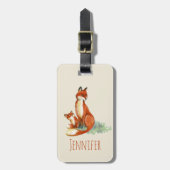 Aangepaste afbeelding Momma Fox en Baby Waterverf Bagagelabel (Voorkant verticaal)