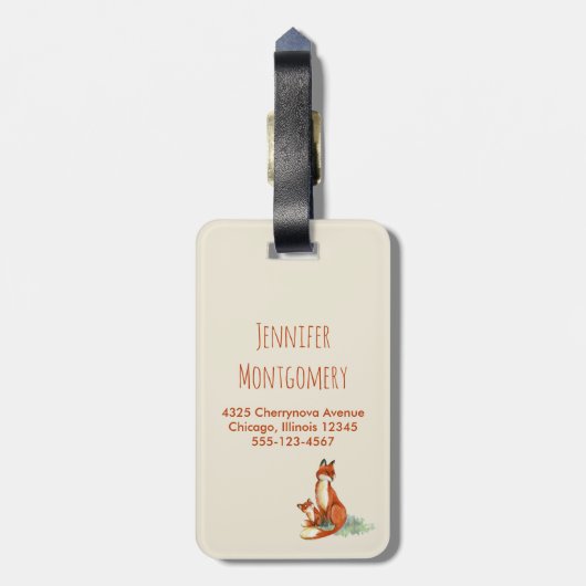 Aangepaste afbeelding Momma Fox en Baby Waterverf Bagagelabel (Achterkant verticaal)