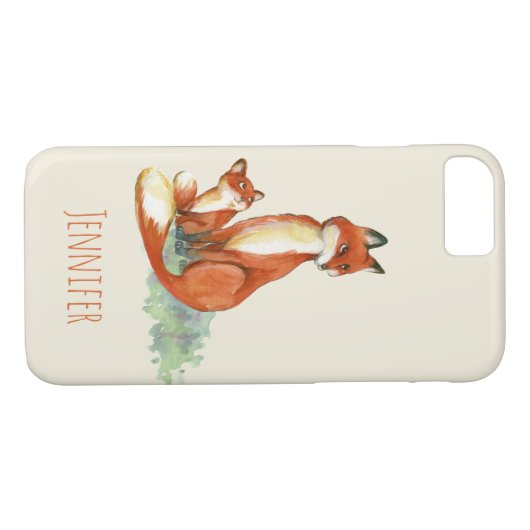 Aangepaste afbeelding Momma Fox en Baby Waterverf Case-Mate iPhone Case (Achterkant (Horizontaal))