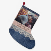 Aangepaste afbeelding/tekst blauwe jans Denim Chic Grote Kerstsok (Voorkant (Hangend))