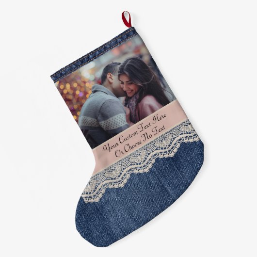 Aangepaste afbeelding/tekst blauwe jans Denim Chic Grote Kerstsok (Achterkant (Hangend))