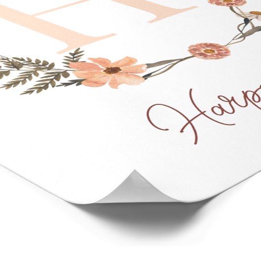 Aangepaste afdruk Initiaal | Monogram wilde bloeme Poster (Hoek)