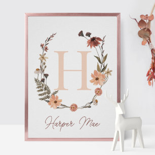 Aangepaste afdruk Initiaal Monogram wilde bloeme Poster