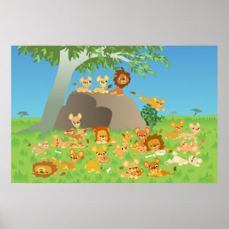 Aangepaste afdruk van cartoon Lion Pride Poster