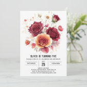 Aangepaste afdrukbare Bourgondische bloemen verjaa Kaart (Staand voorkant)