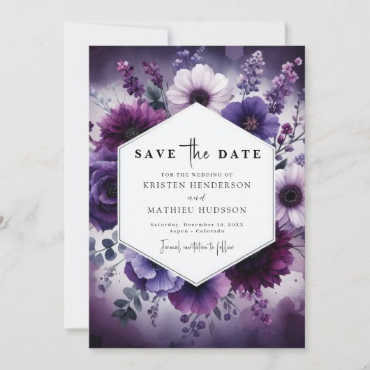 Aangepaste afdrukbare Paarse Bloemen Wedding Save The Date (Voorkant)