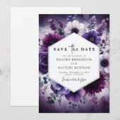 Aangepaste afdrukbare Paarse Bloemen Wedding Save The Date (Voorkant / Achterkant)