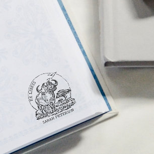 Aangepaste Afrikaanse Buffalo Ex Libris Bookplate Rubberstempel
