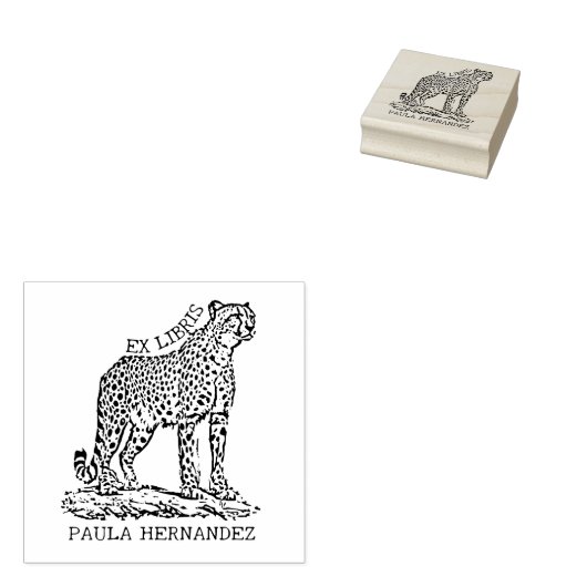 Aangepaste Afrikaanse Cheetah Ex Libris Bookplate Rubberstempel (Gestempeld)