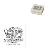 Aangepaste Afrikaanse Rhinoceros Ex Libris Bookpla Rubberstempel (Gestempeld)