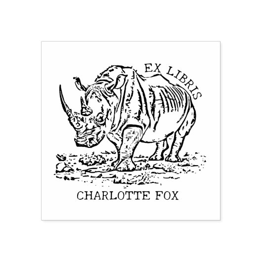 Aangepaste Afrikaanse Rhinoceros Ex Libris Bookpla Rubberstempel (Afrduk)