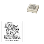 Aangepaste Afrikaanse Rhinoceros Ex Libris Bookpla Rubberstempel (Gestempeld)
