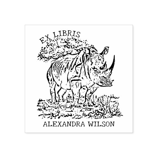 Aangepaste Afrikaanse Rhinoceros Ex Libris Bookpla Rubberstempel (Afrduk)