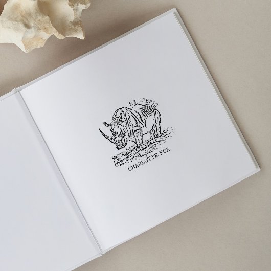 Aangepaste Afrikaanse Rhinoceros Ex Libris Bookpla Rubberstempel