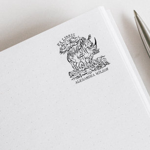 Aangepaste Afrikaanse Rhinoceros Ex Libris Bookpla Rubberstempel