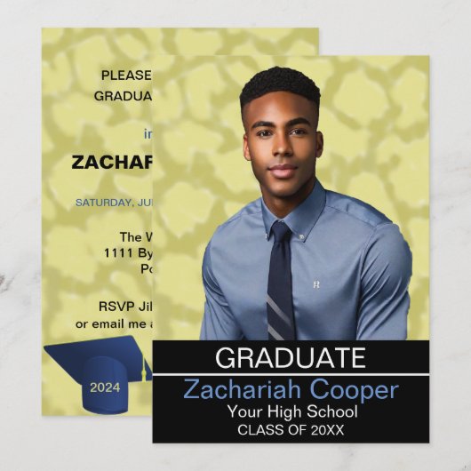 Aangepaste Afro-Amerikaanse Man Foto Afstuderen Kaart (Voorkant / Achterkant)
