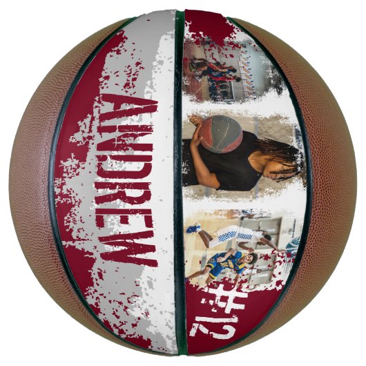 Aangepaste afspeelnaam en nummer 3 Fotocollage Basketbal (Verticaal)