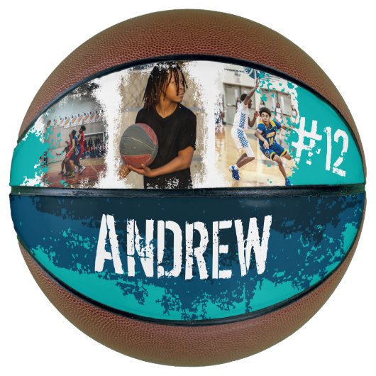Aangepaste afspeelnaam en nummer 3 Fotocollage Basketbal (Voorkant)