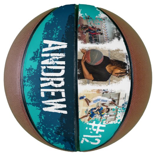 Aangepaste afspeelnaam en nummer 3 Fotocollage Basketbal (Verticaal)