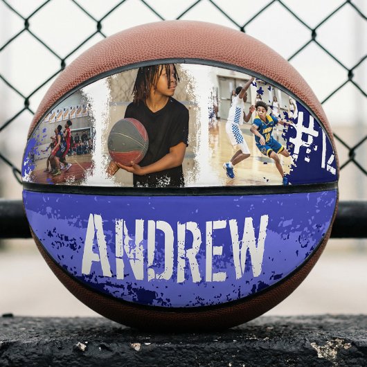 Aangepaste afspeelnaam en nummer 3 Fotocollage Basketbal