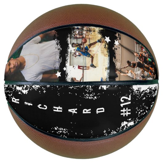 Aangepaste afspeelnaam en nummer 3 Fotocollage Basketbal (Voorkant)
