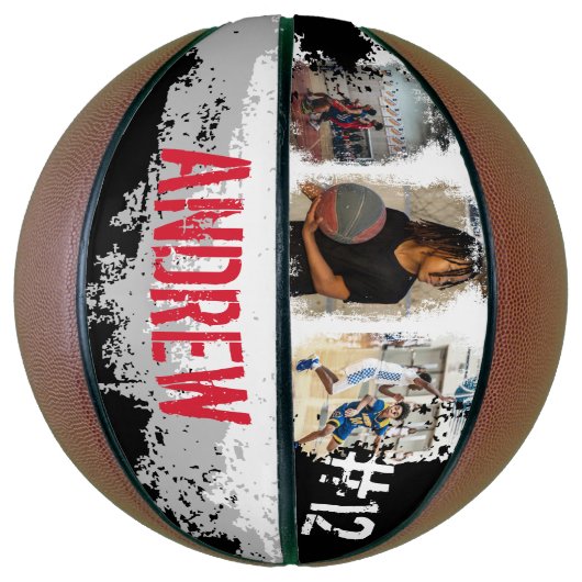 Aangepaste afspeelnaam en nummer 3 Fotocollage Basketbal (Verticaal)