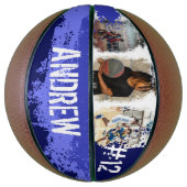 Aangepaste afspeelnaam en nummer 3 Fotocollage Basketbal (Verticaal)