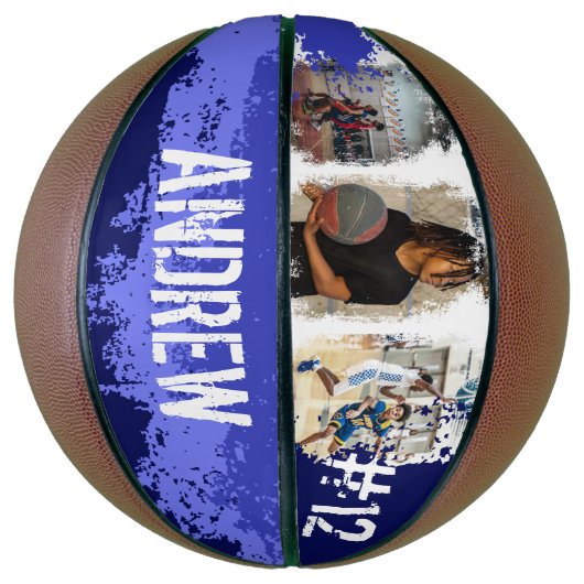 Aangepaste afspeelnaam en nummer 3 Fotocollage Basketbal (Verticaal)