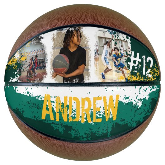 Aangepaste afspeelnaam en nummer 3 Fotocollage Basketbal (Voorkant)